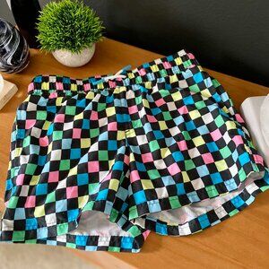Teen Checkered Swim Shorts, 90s Retro Style, Lined Bathing Suit Shorts, Age 14